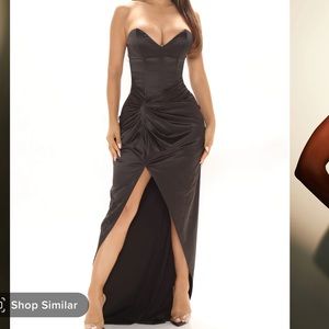 FashionNova Black Satin Corset Maxi Dress